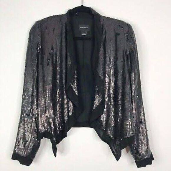 Club Monaco Womens XS Cora Silk Sequin Blazer Jacket Black Drape Front - Picture 5 of 11